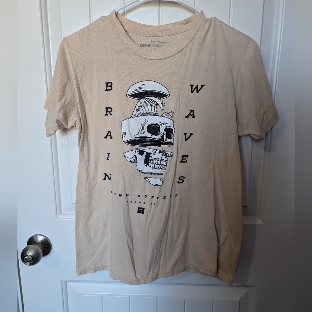 Chomp Brain Waves Cotton TShirt Women's Small Beige